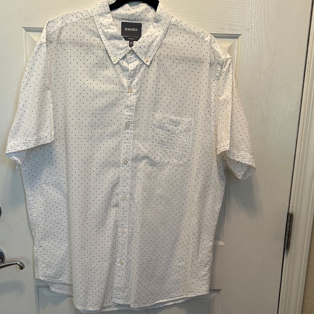 Bonobos White Short-Sleeve Button-Down Shirt with Navy Micro Dot